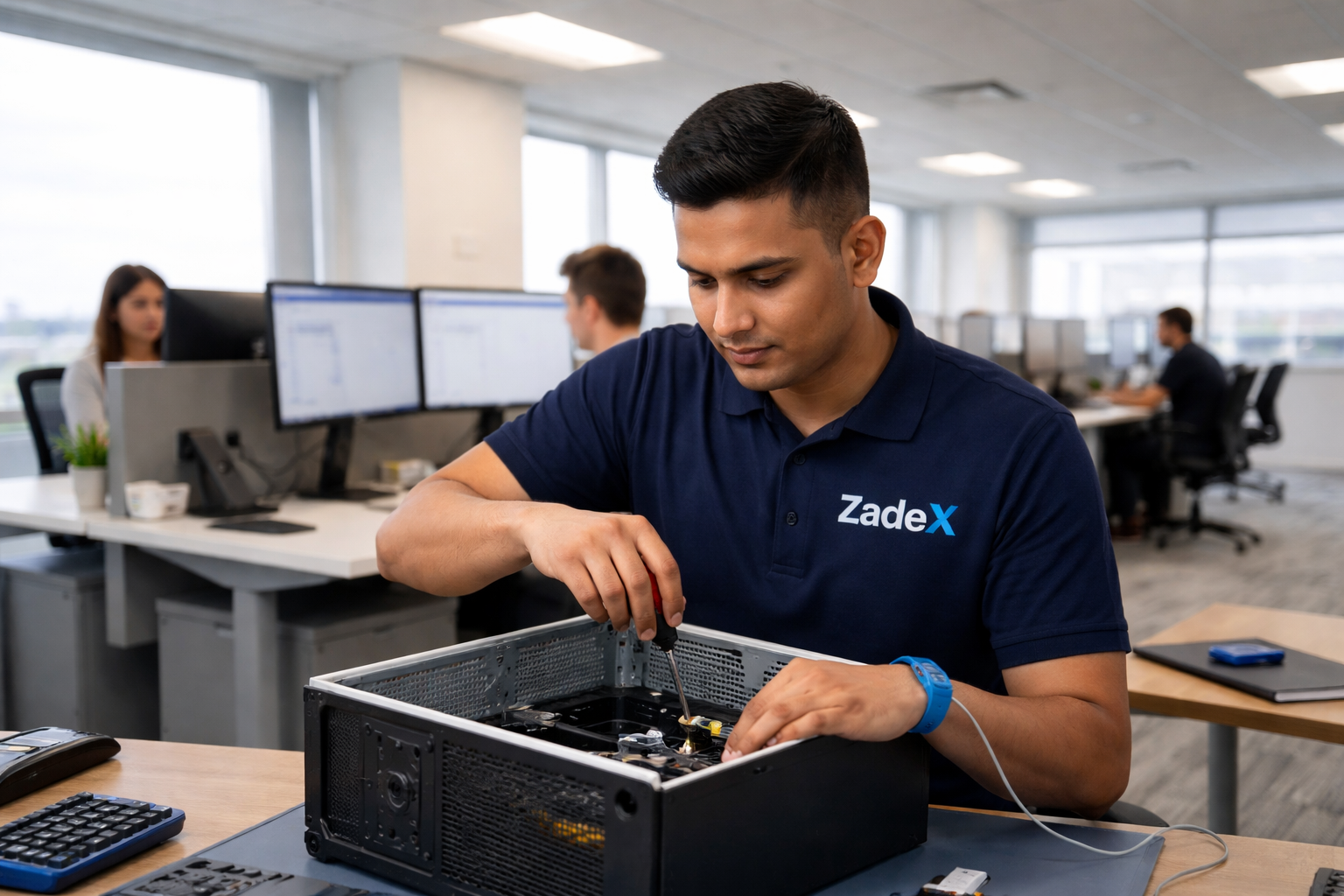 Technician working with electronic equipment